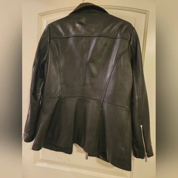 Michael Kors Black Genuine Leather Zip-Front Jacket – Size Large - EUC - Picture 4 of 6